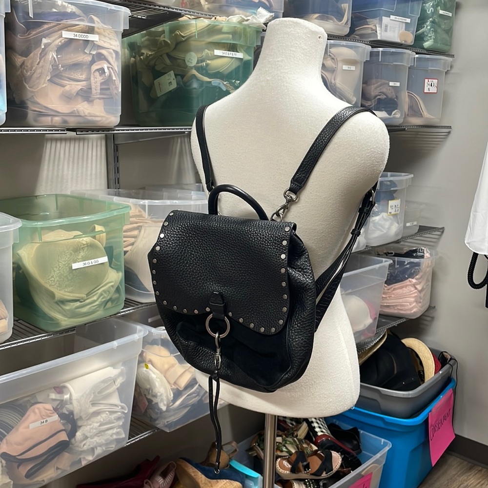 Rebecca Minkoff, black leather backpack with gunmetal hardware